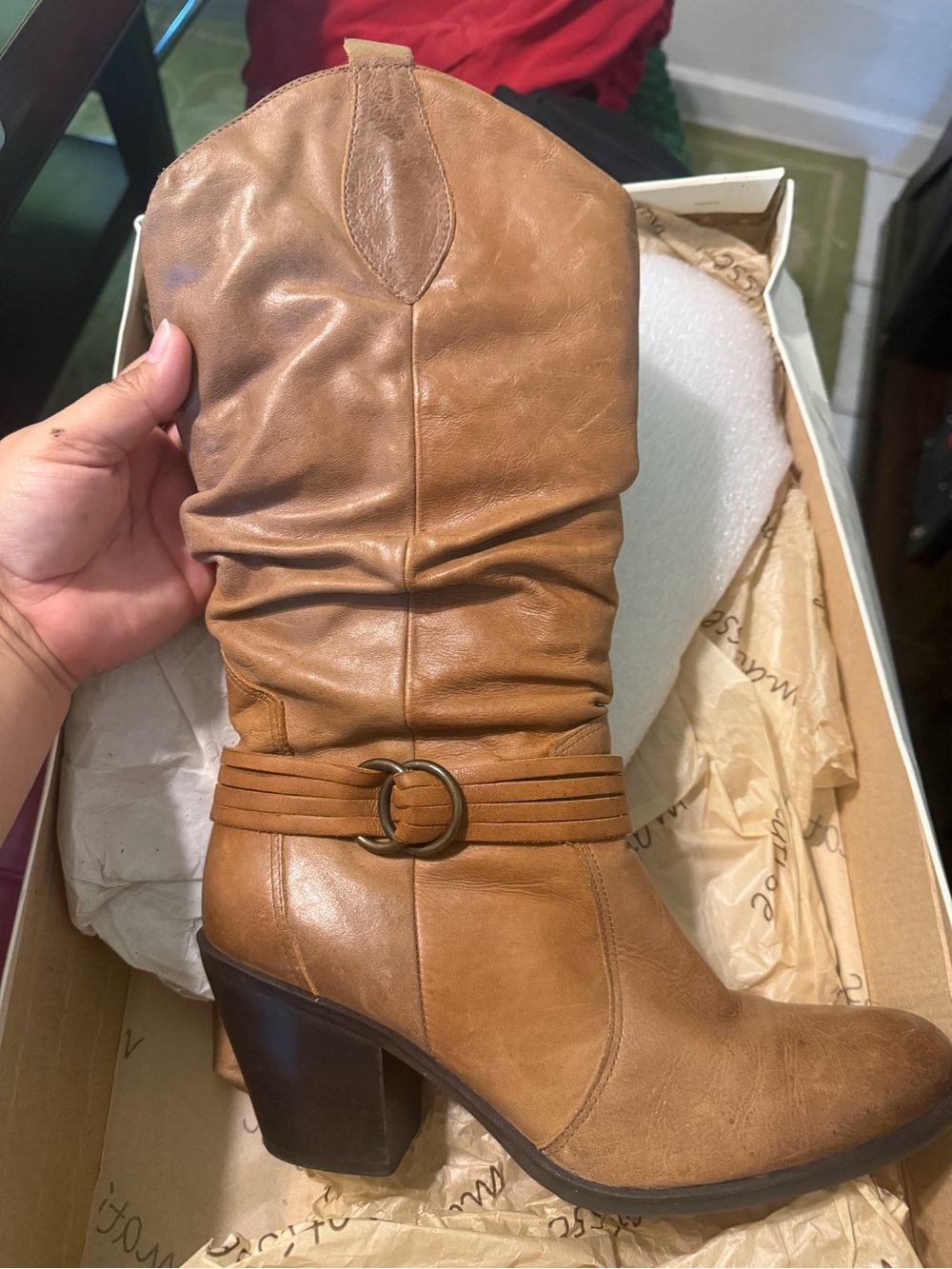 Matisse Tan Leather Slouch Mid-Calf Boot with Ring Strap